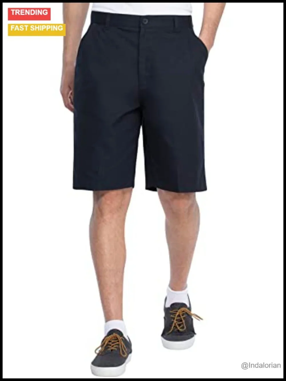 Men's Flat Front Casual Shorts - Cotton Blend, Button Closure